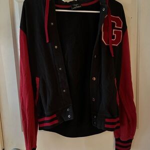 Women's Black and Red Varsity Jacket